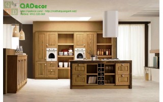 Mẫu tủ bếp đảo gỗ Sồi Nga TND03