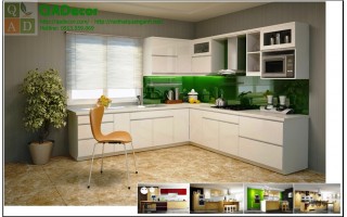 Tủ bếp gỗ màu trắng góc chữ L - TBG01 Tủ bếp gỗ màu trắng góc chữ L - TBG01