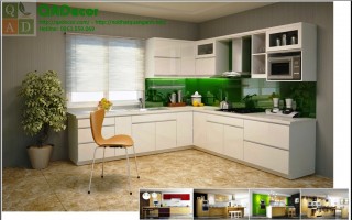 Tủ bếp gỗ màu trắng góc chữ L - TBG01 Tủ bếp gỗ màu trắng góc chữ L - TBG01