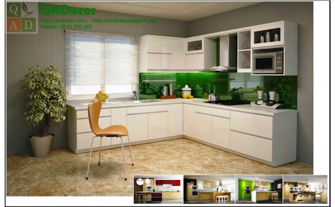 Tủ bếp gỗ màu trắng góc chữ L - TBG01 Tủ bếp gỗ màu trắng góc chữ L - TBG01