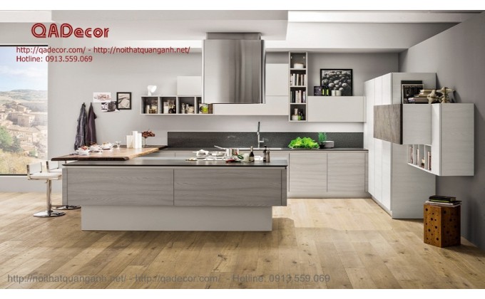 Mẫu tủ bếp laminate có đảo TBL601